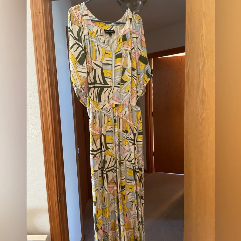 Lane Bryant Tropical Leaf Print Maxi Dress in Yellow, Pink, Olive, White